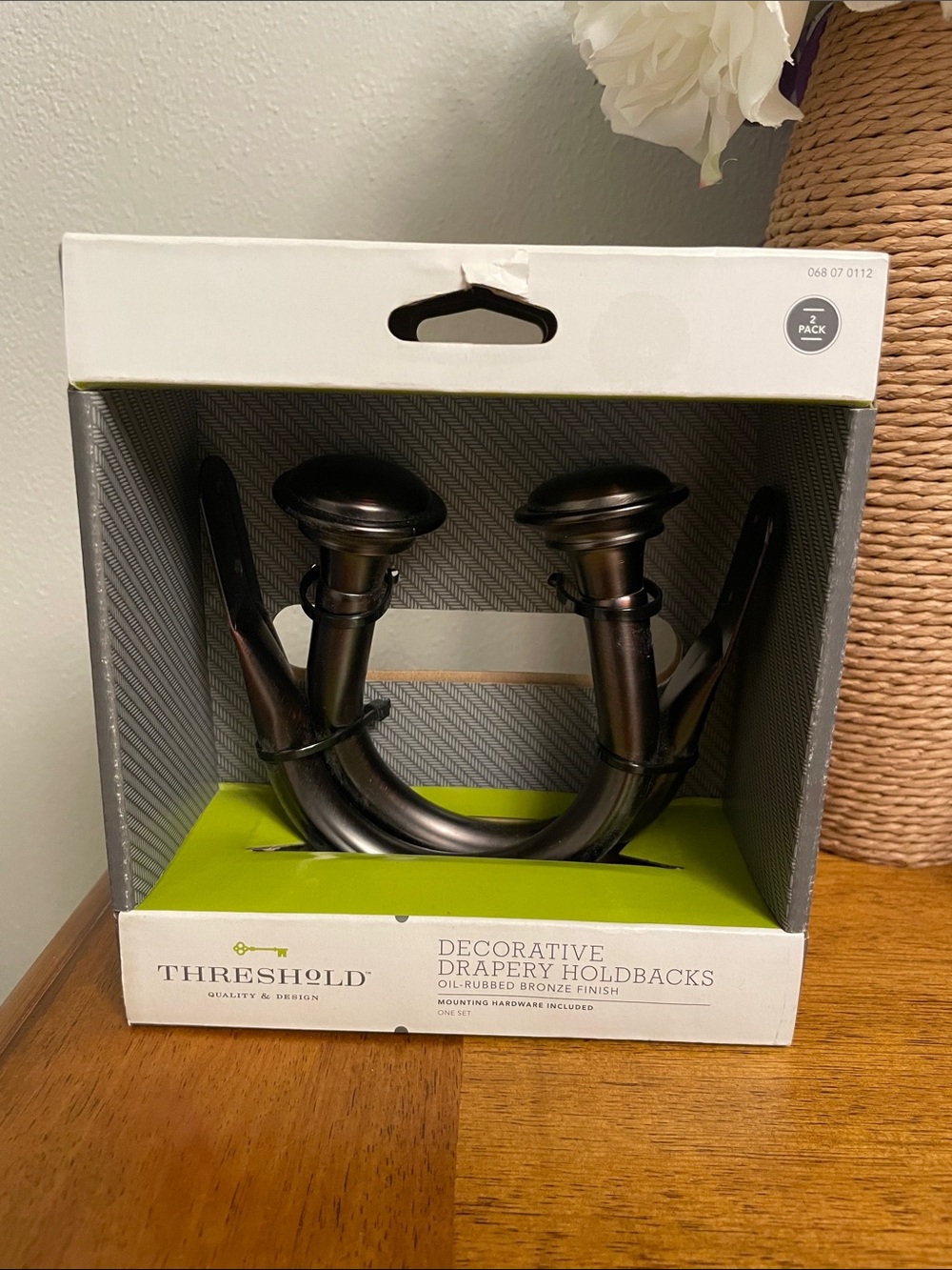 NWT THRESHOLD 2 Pk. Oil Rubbed Bronze Decorative Drapery Holdbacks with Screws
